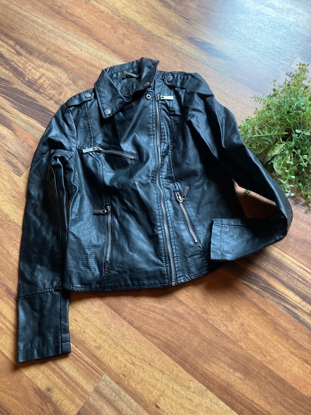 Jou Jou Small black faux leather moto style zipper jacket